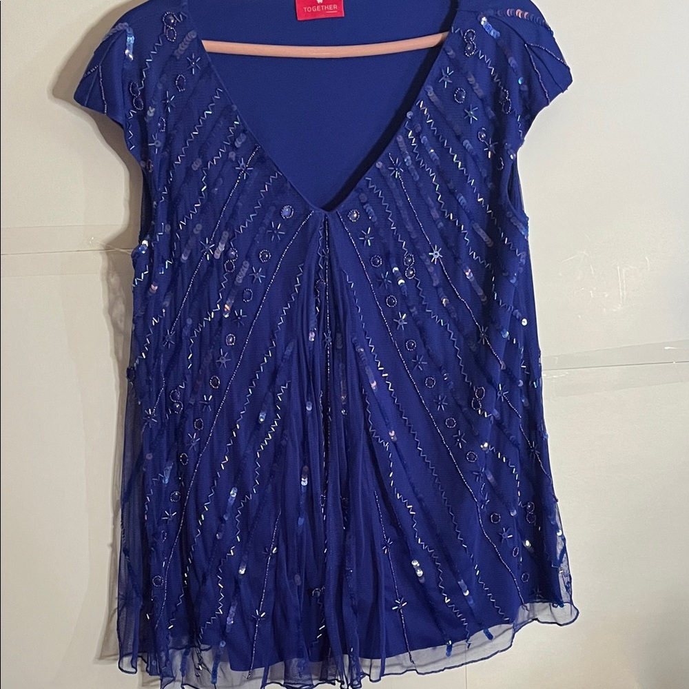 😄Royal blue beaded blouse Together medium